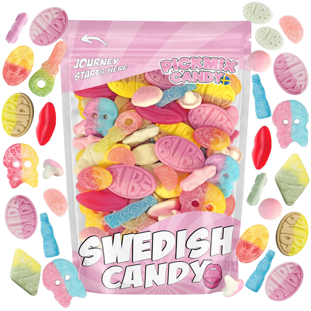 Pickmix BUBS dizzy skulls foam candy with bold sour flavor and soft texture.
