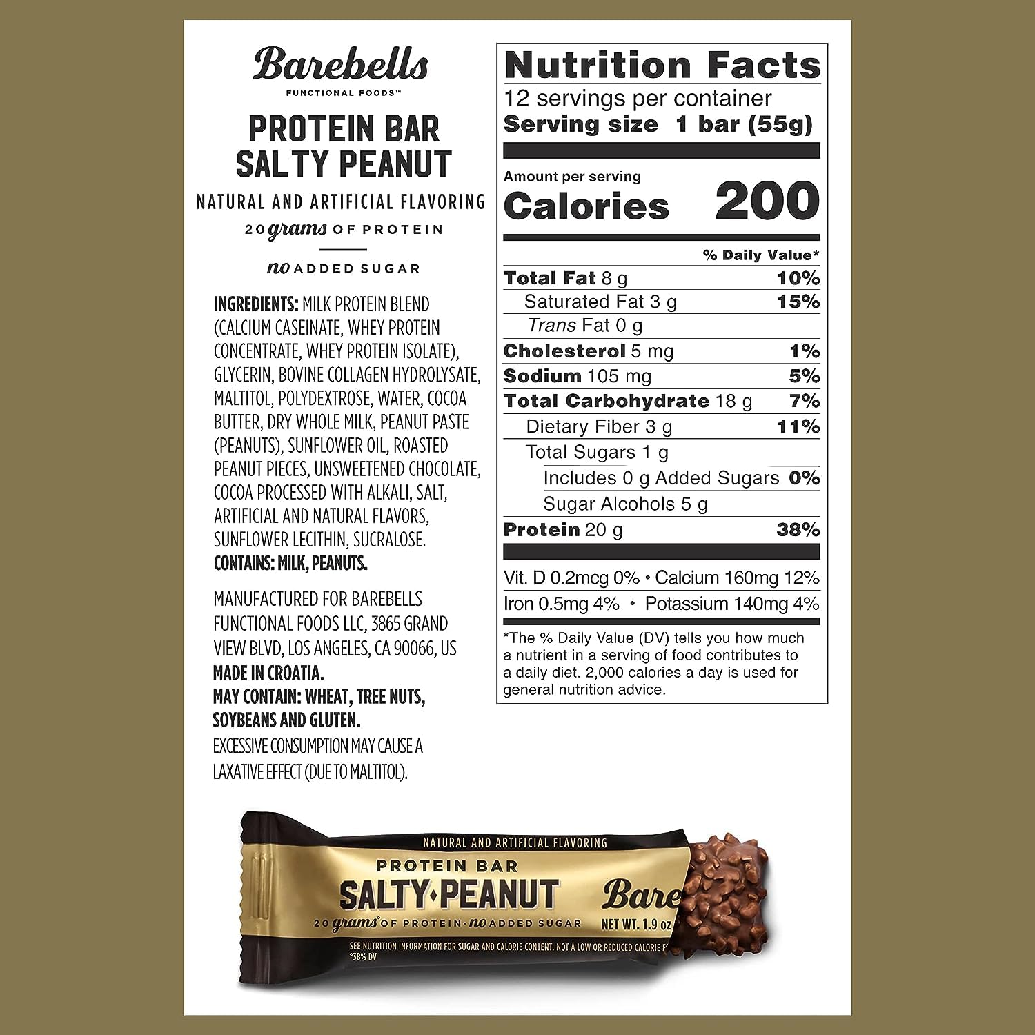 Barebell milk chocolate close-up with creamy coating and peanut crunch