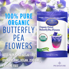 PickNature Butterfly Pea Tea brewed cup shows striking blue color