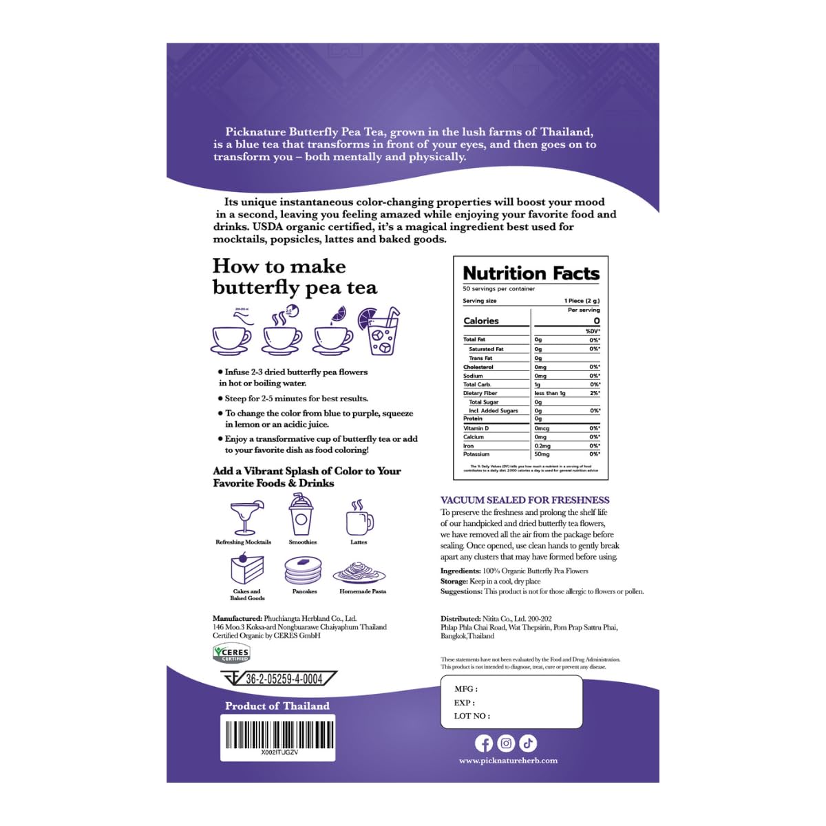 PickNature Butterfly Pea Tea packaging mini-pack for on-the-go freshness