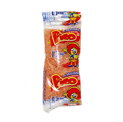 Pico Mediano orange flavor powder bag, serving ideas shown.