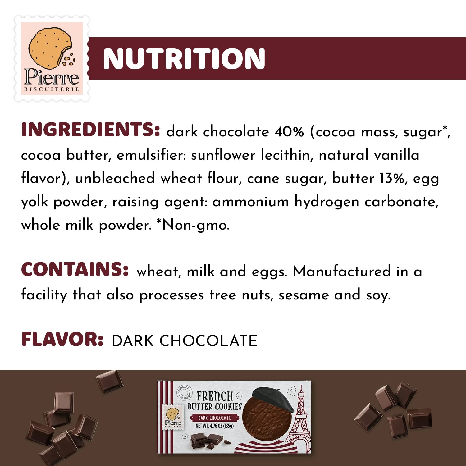 Pierre Biscuiterie 55% dark chocolate glaze on butter cookies for a refined snack