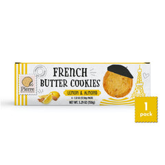 Pierre Biscuiterie lemon-almond cookies pack showing vibrant flavor and crisp texture.