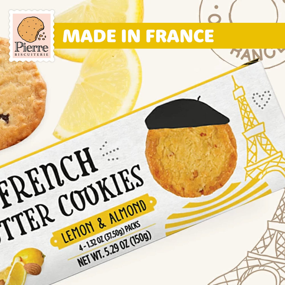 Unwrapped Pierre Biscuiterie lemon-almond cookies reveal buttery richness.