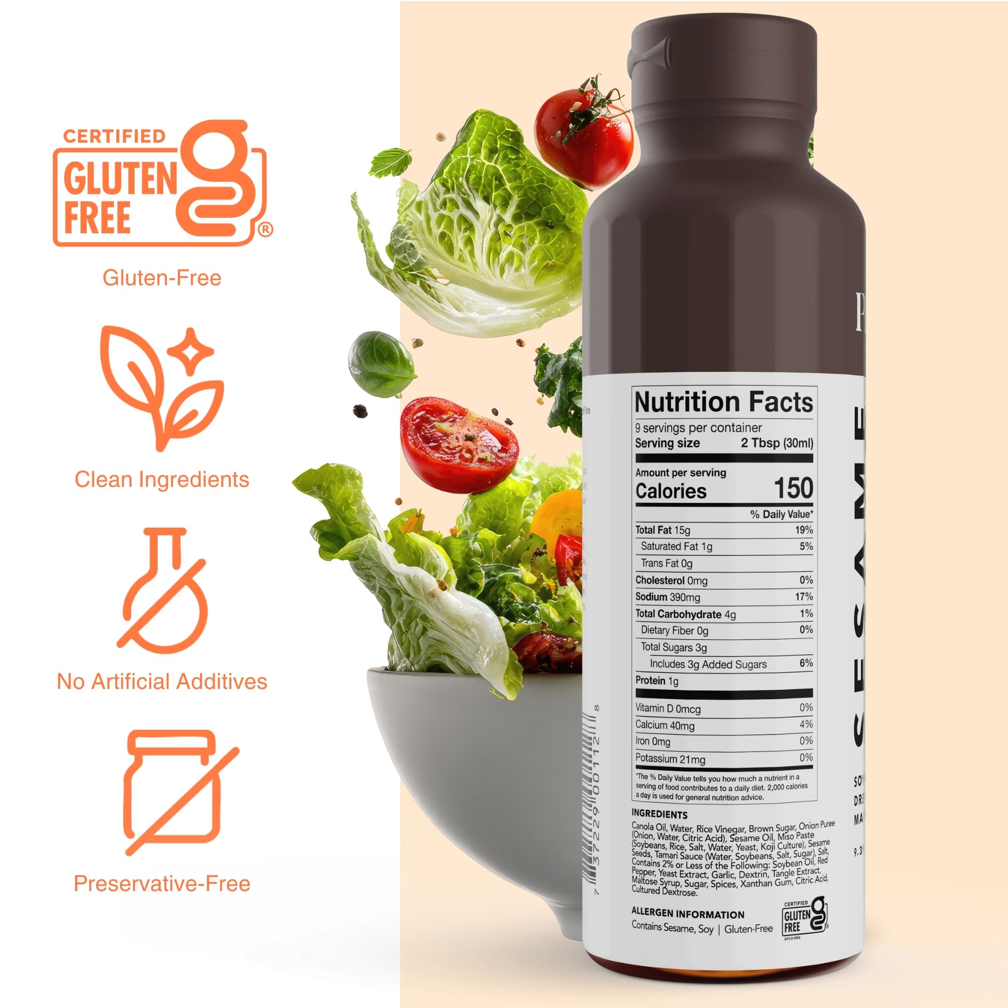 Pietro Sesame & Miso Dressing on a vibrant salad elevates greens.