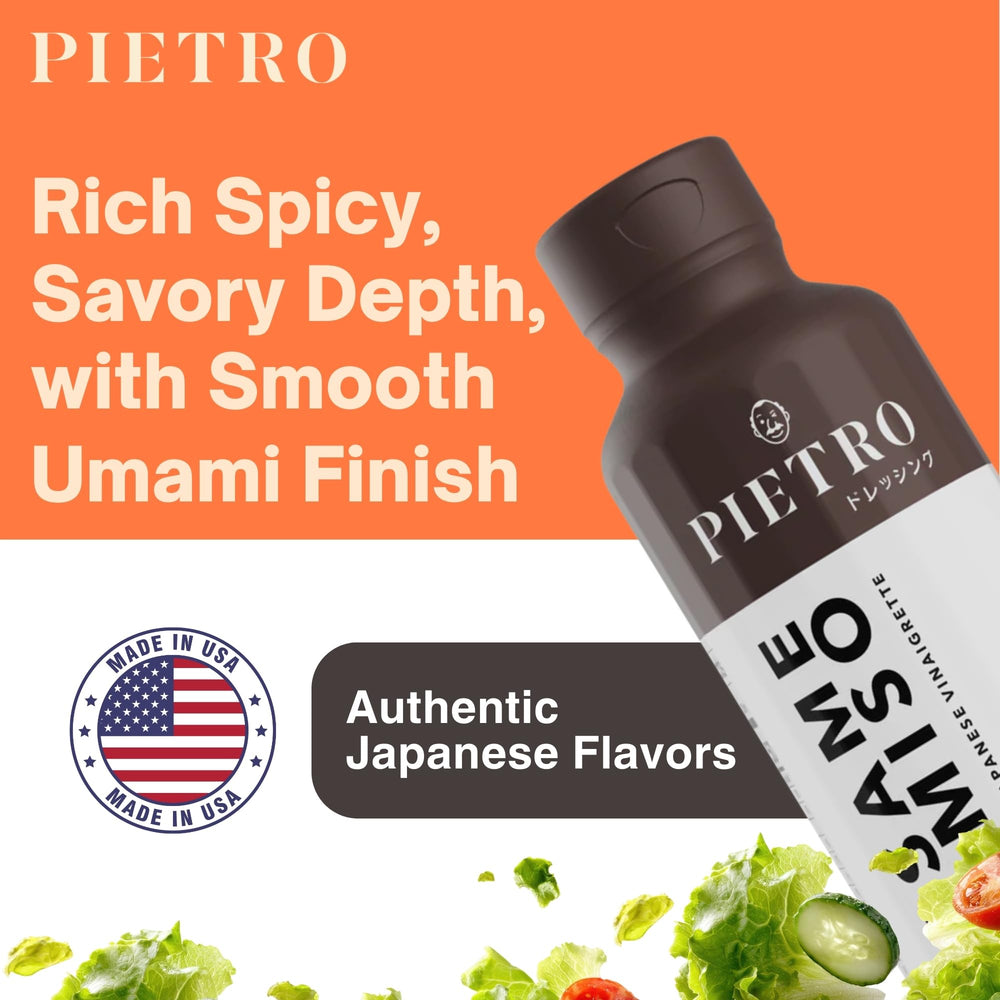 Pietro Sesame & Miso Dressing with seafood boosts delicate proteins.