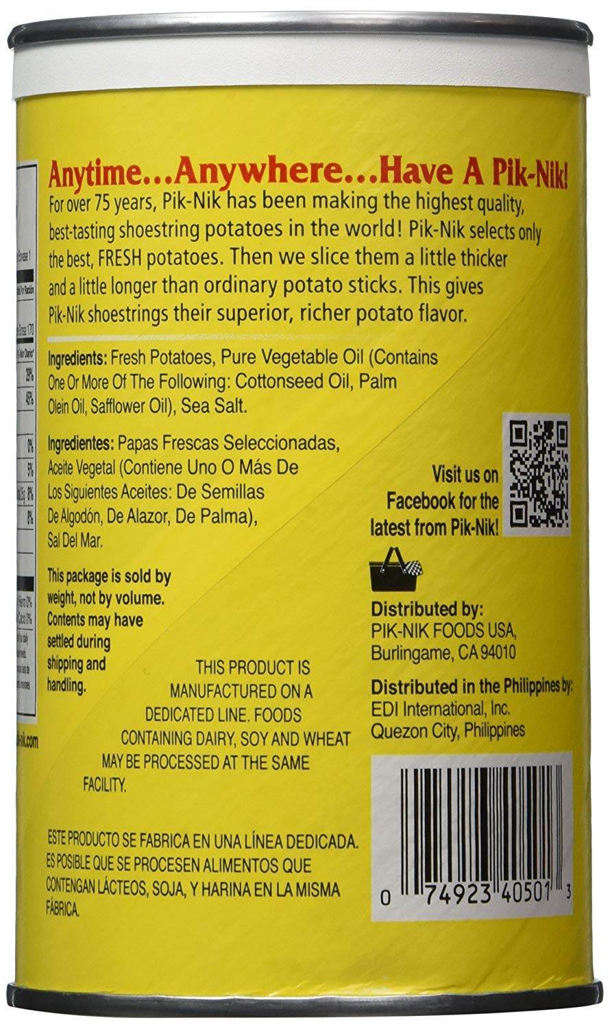 Pik-Nik Original Shoestring Potatoes snack closeup shows golden crisp texture.
