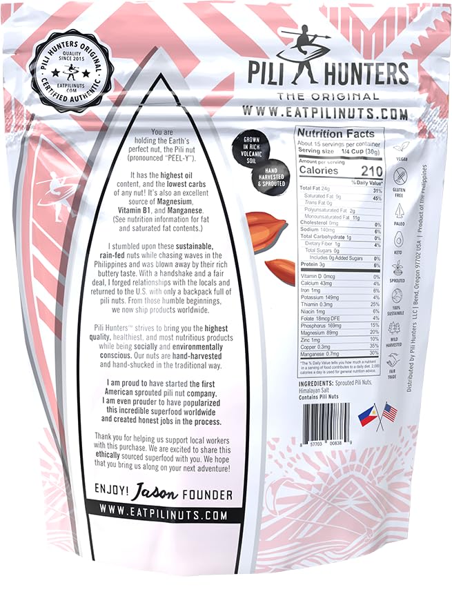 Pili Hunters Pili nuts with pink Himalayan salt add savory crunch.