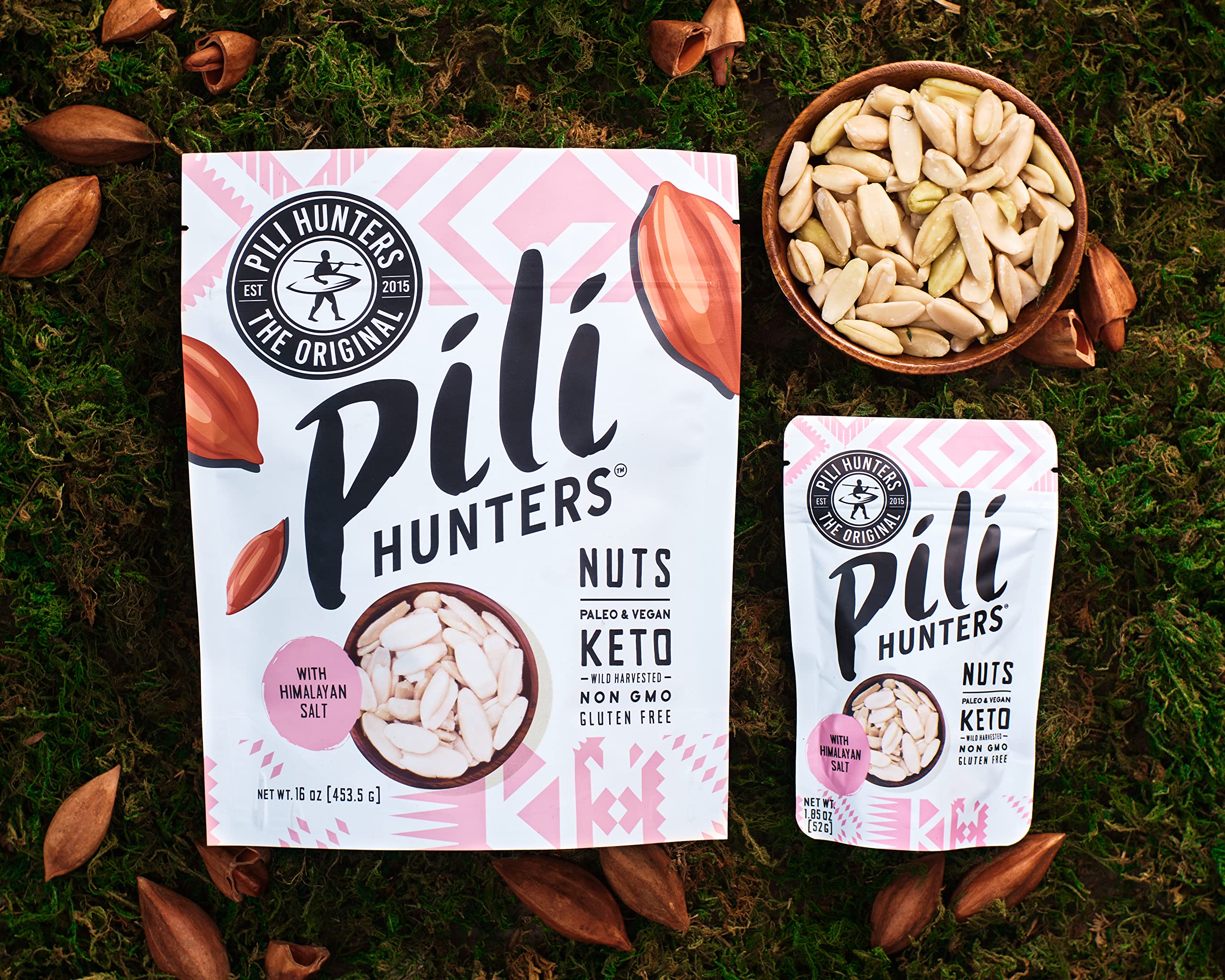 Pili Hunters close-up of sprouted nuts showing rich oil naturally.