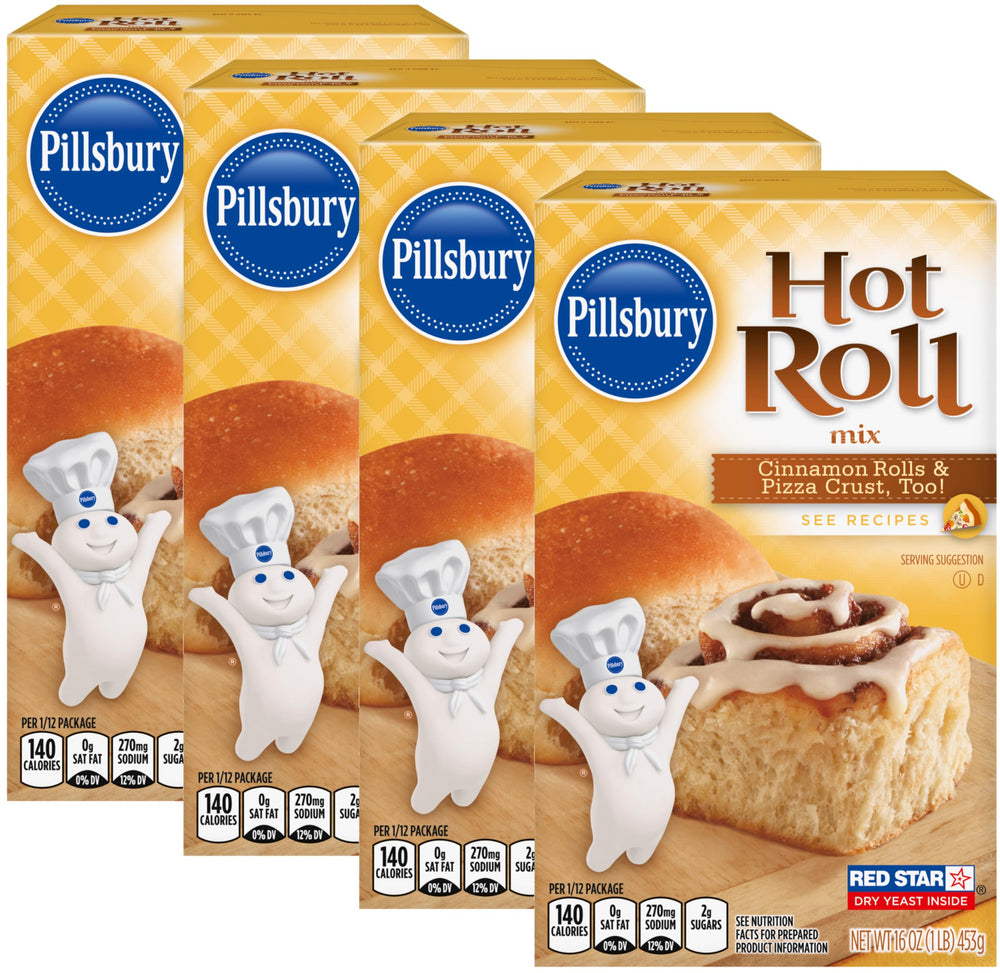 Pillsbury hot roll mix box front showing ready-to-bake convenience.