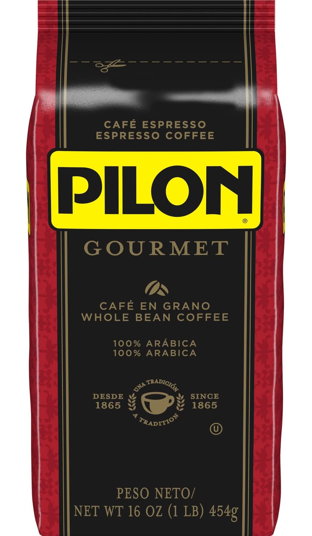 PILON gourmet whole bean espresso bag for cafe-quality at-home brewing.