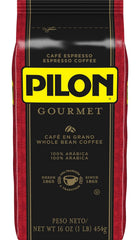 PILON gourmet whole bean espresso bag for cafe-quality at-home brewing.