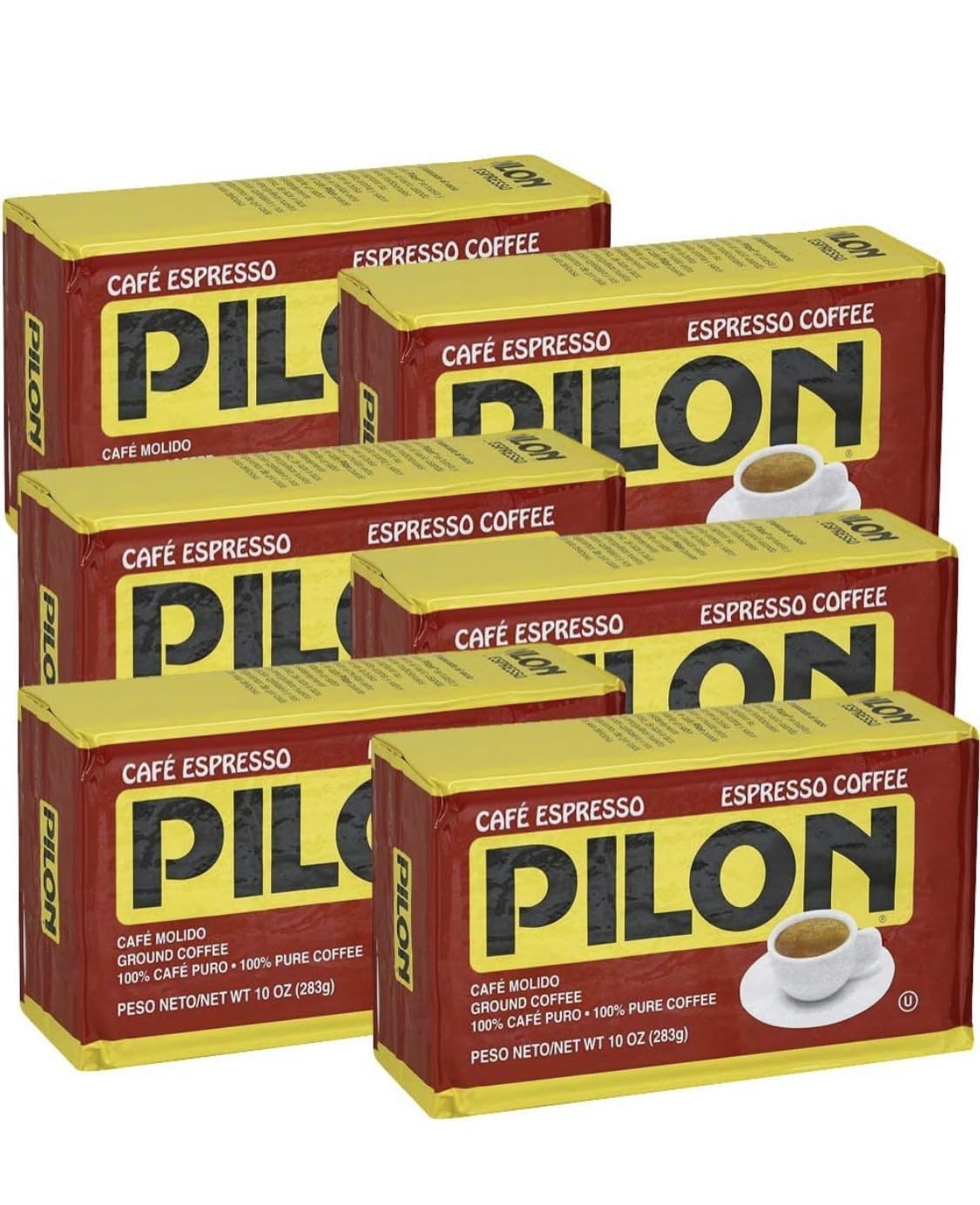 PILON ground espresso coffee 10oz pack-6 for bulk home brewing convenience.