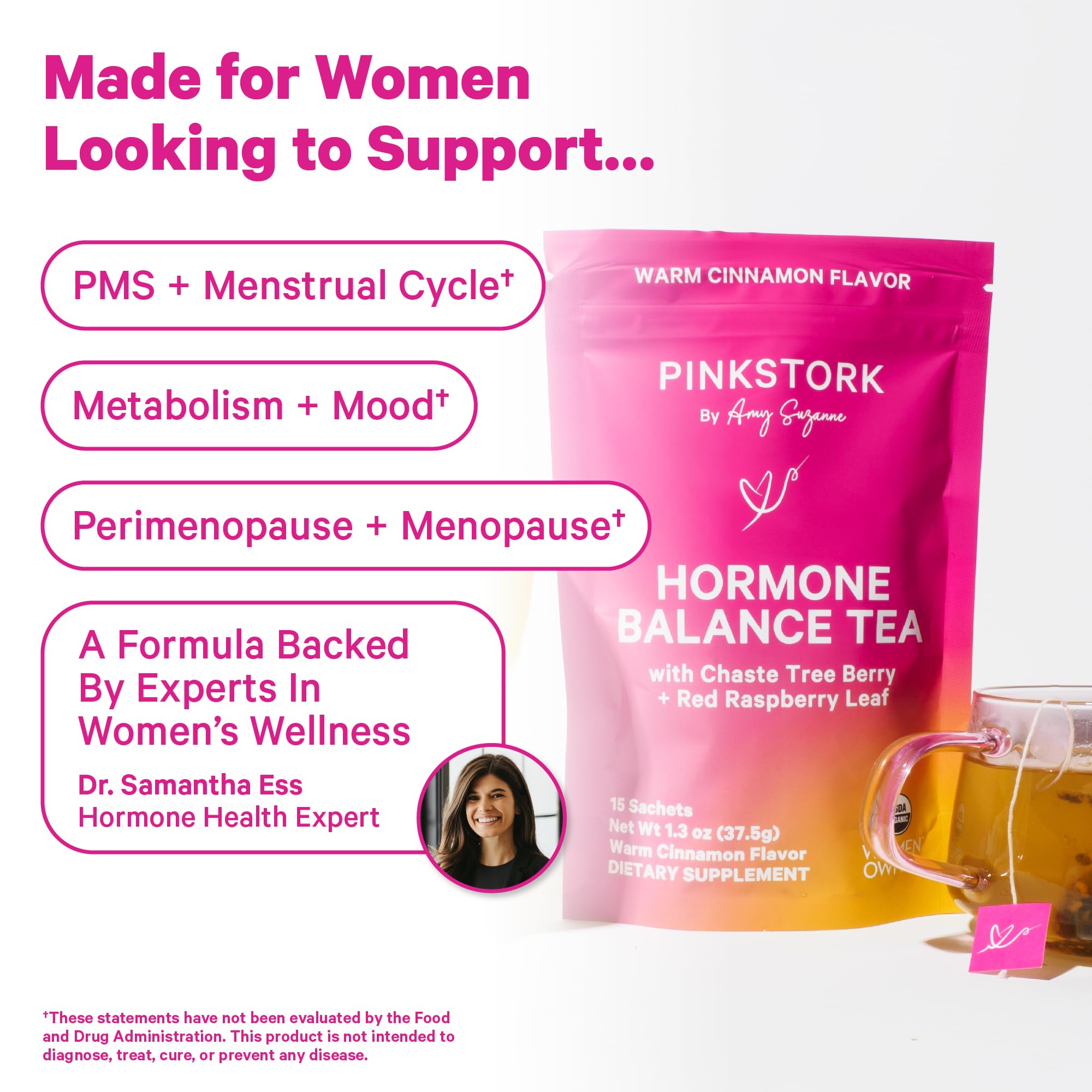 Pink Stork Cinnamon Chamomile Fennel blend steeping with warm aroma.