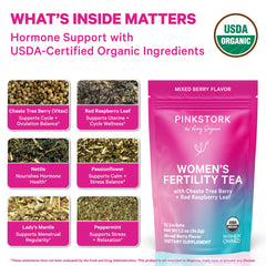 Pink Stork Fertility Tea offers a caffeine-free evening ritual.