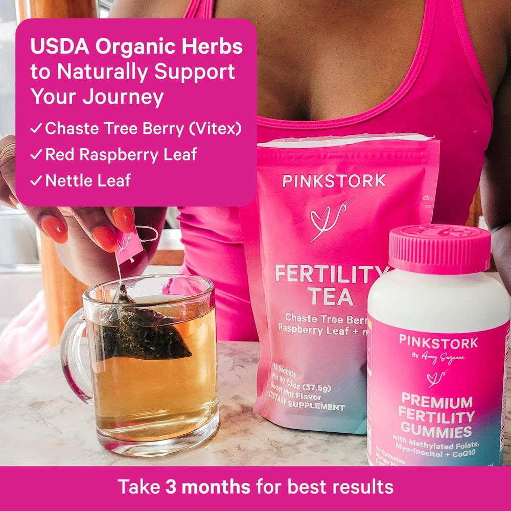 Pink Stork Fertility Tea mint flavor steeped for a refreshing aroma.