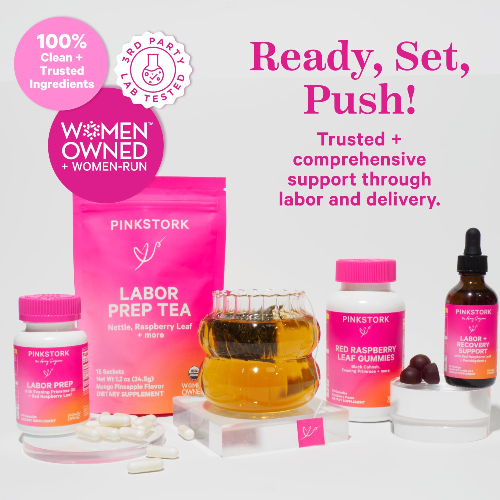 Pink Stork Herbal Blend shows Rosehip and Nettle for antioxidant notes.