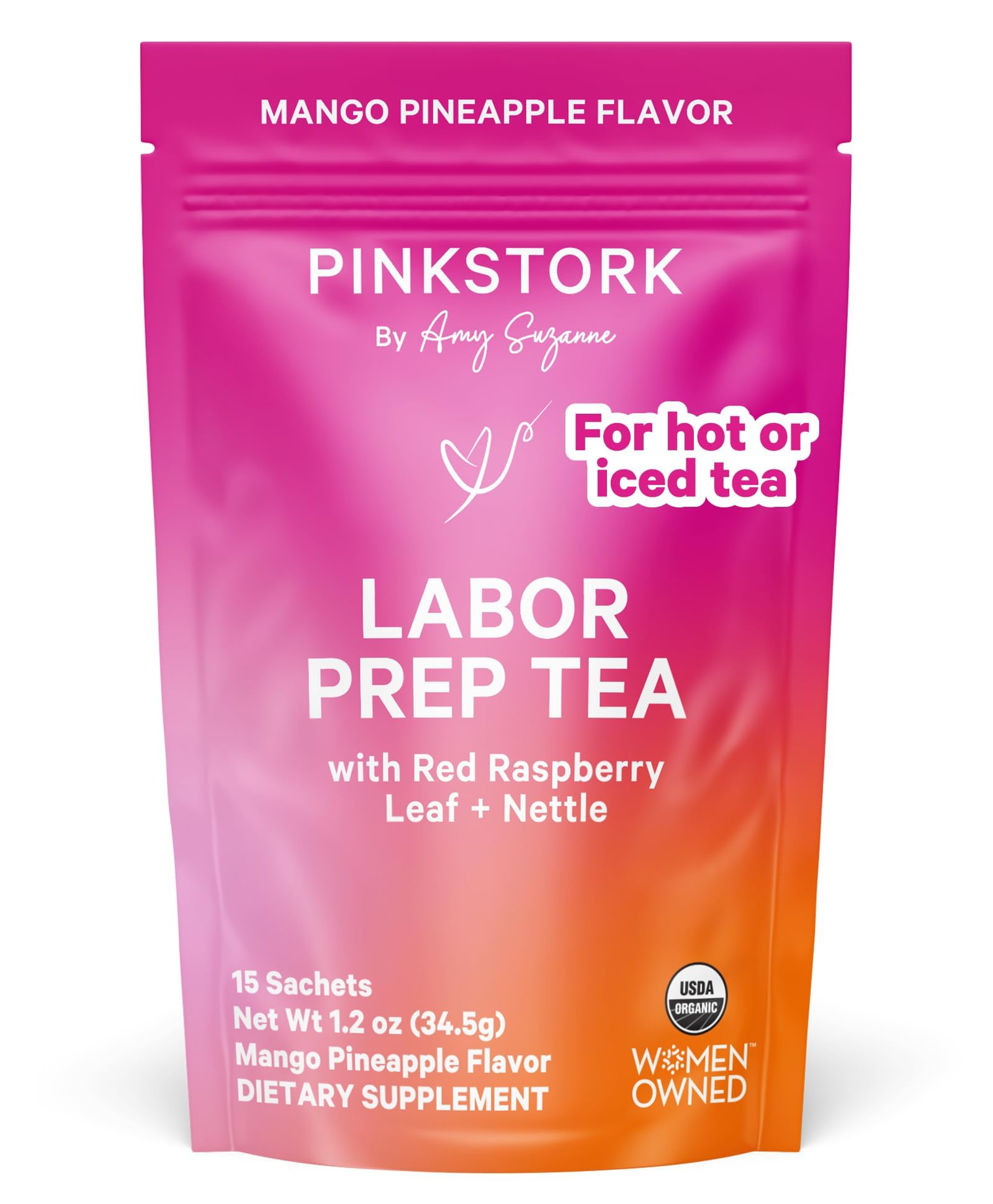 Pink Stork Labor Prep Tea cup steeping for a comforting labor prep ritual.