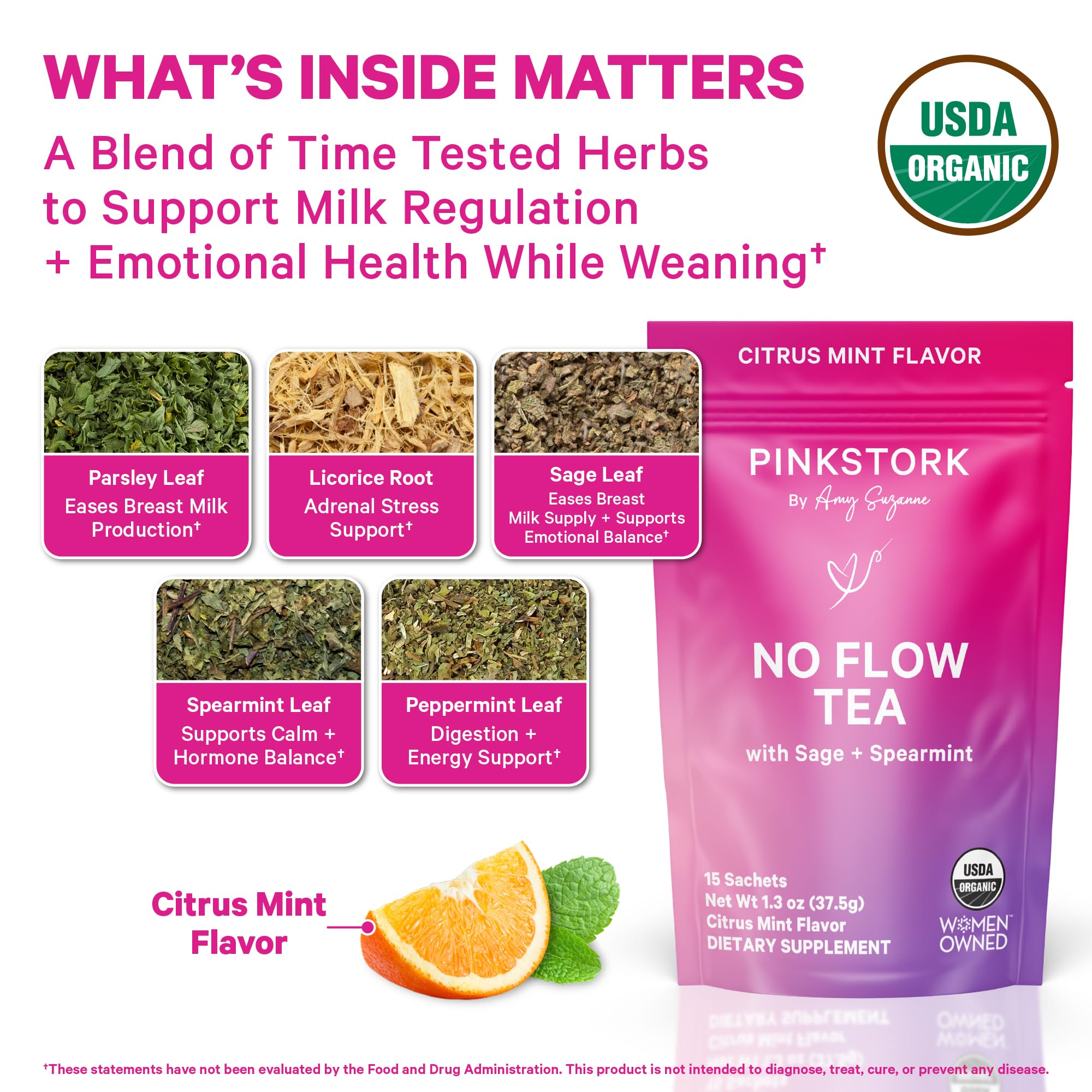 Pink Stork No Flow Tea Peppermint Slice — peppermint adds a refreshing, caffeine-free sip