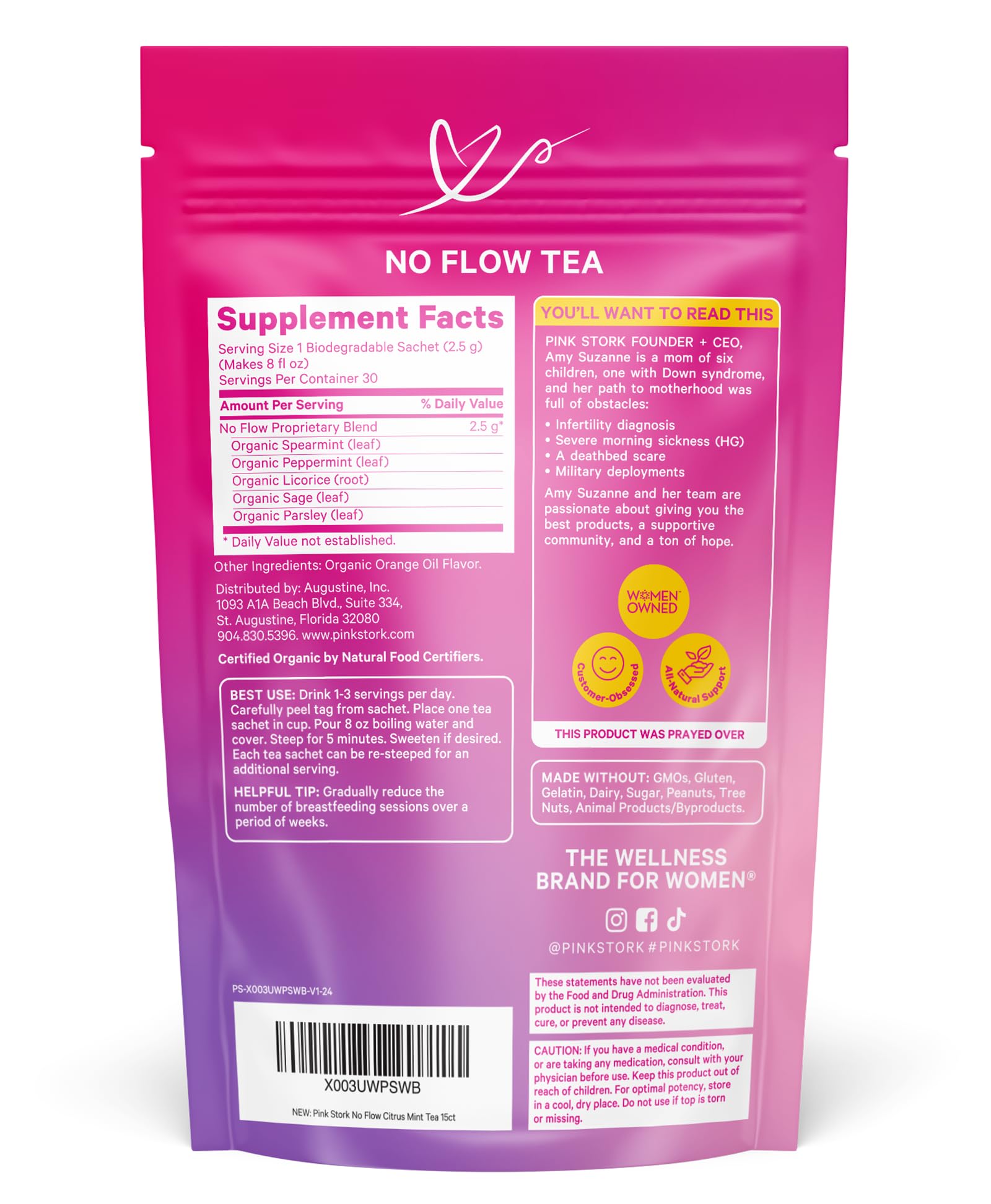 Pink Stork No Flow Tea Postpartum Essentials — part of a mom’s everyday wellness routine