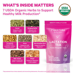Pink Stork Organic Herbal Blend sachets with fenugreek and fennel.