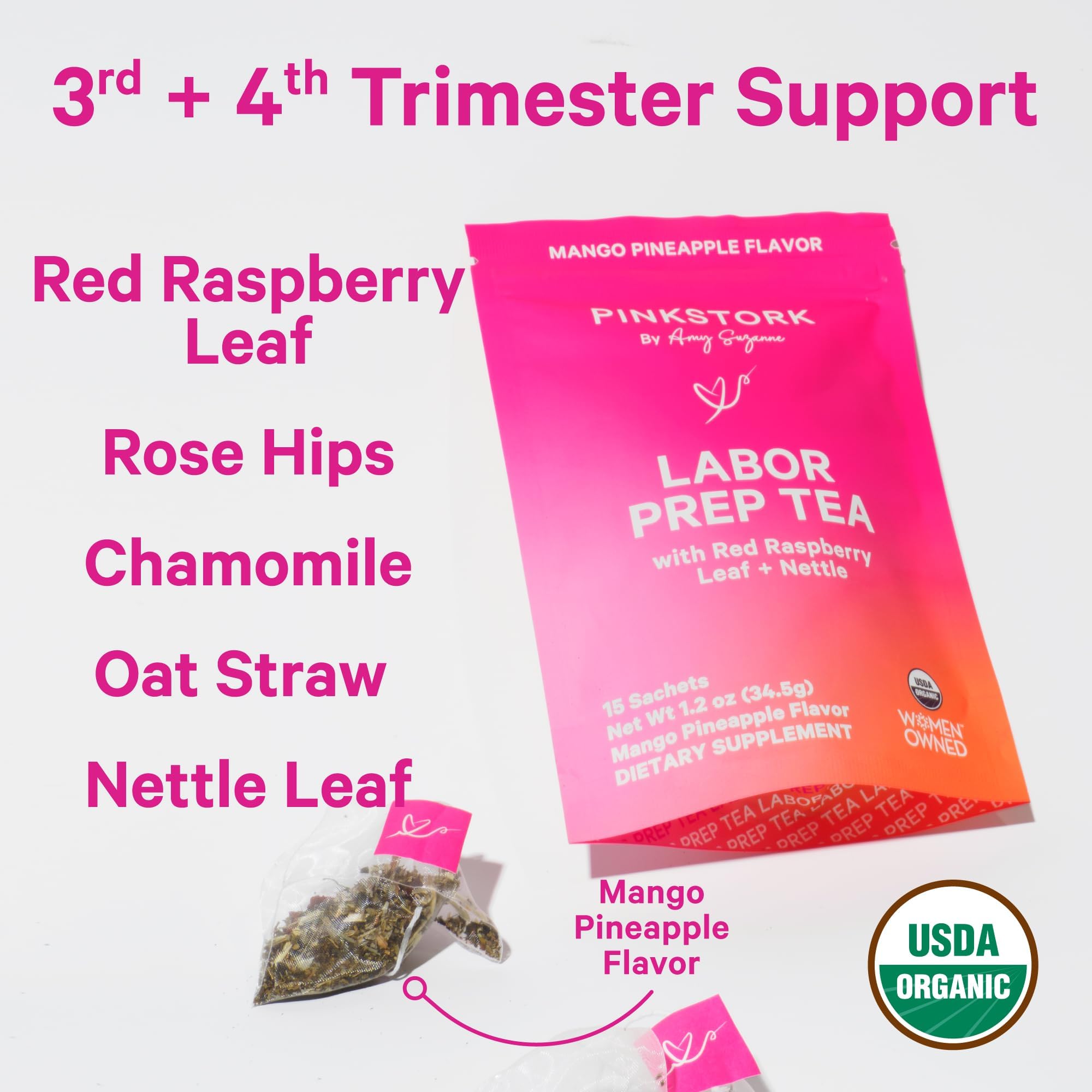 Pink Stork Tea Label Mango Pineapple showcases tropical flavor for daily rituals.
