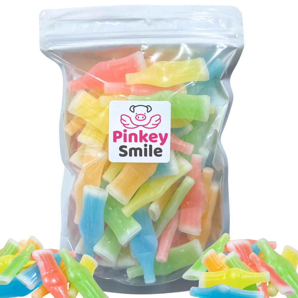 Pinkey Smile wax bottle candy in a resealable bag for easy storage
