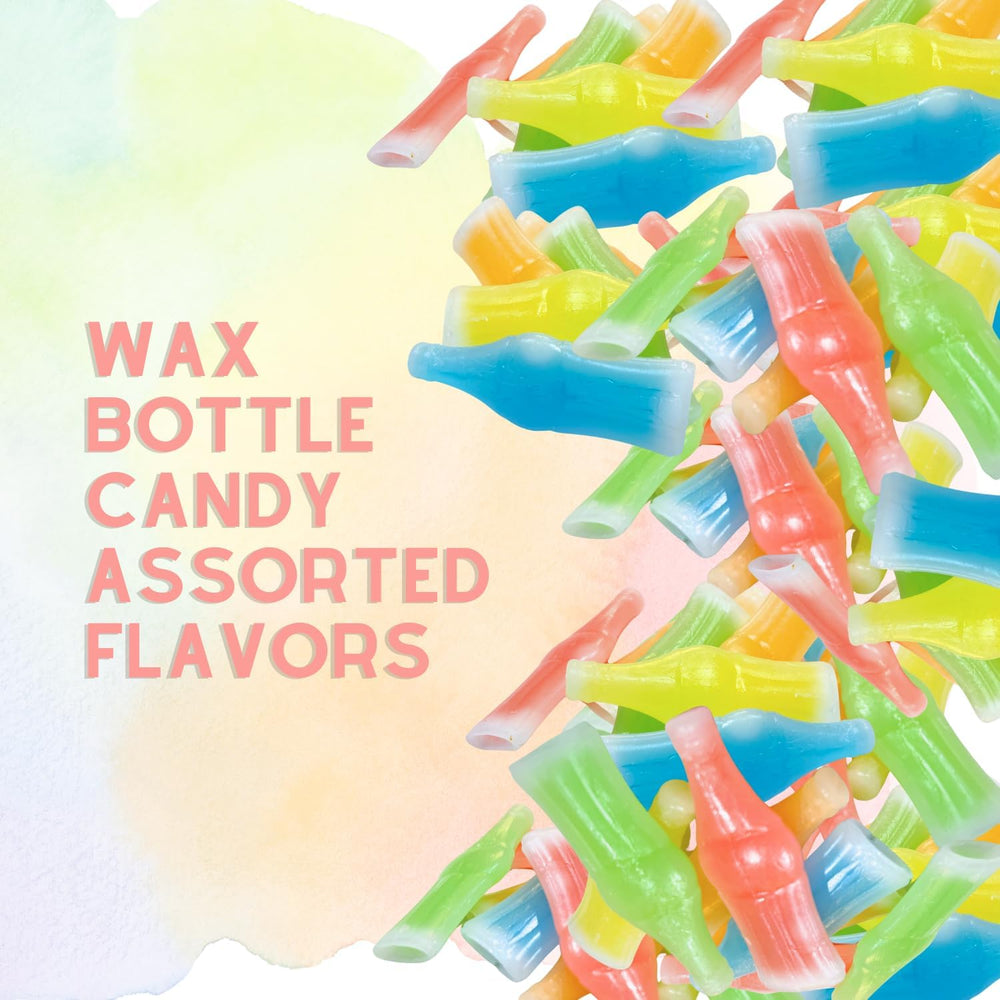 Bright colors of Pinkey Smile wax bottle candy in a festive display