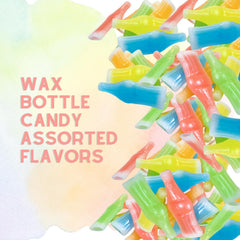 Bright colors of Pinkey Smile wax bottle candy in a festive display