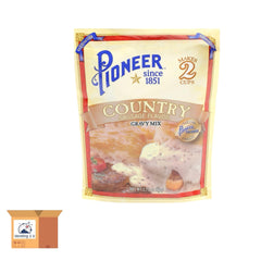 Pioneer Country Sausage Gravy Mix box with packets for pantry storage.