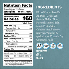 Pioneer Pastures A2 Milkshake Vanilla ingredients highlight clean dairy with no artificial sweeteners.