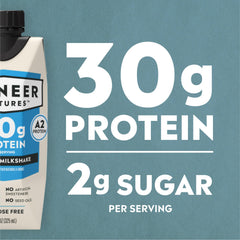 Pioneer Pastures A2 Milkshake Vanilla being poured demonstrates a creamy, dairy-forward taste.