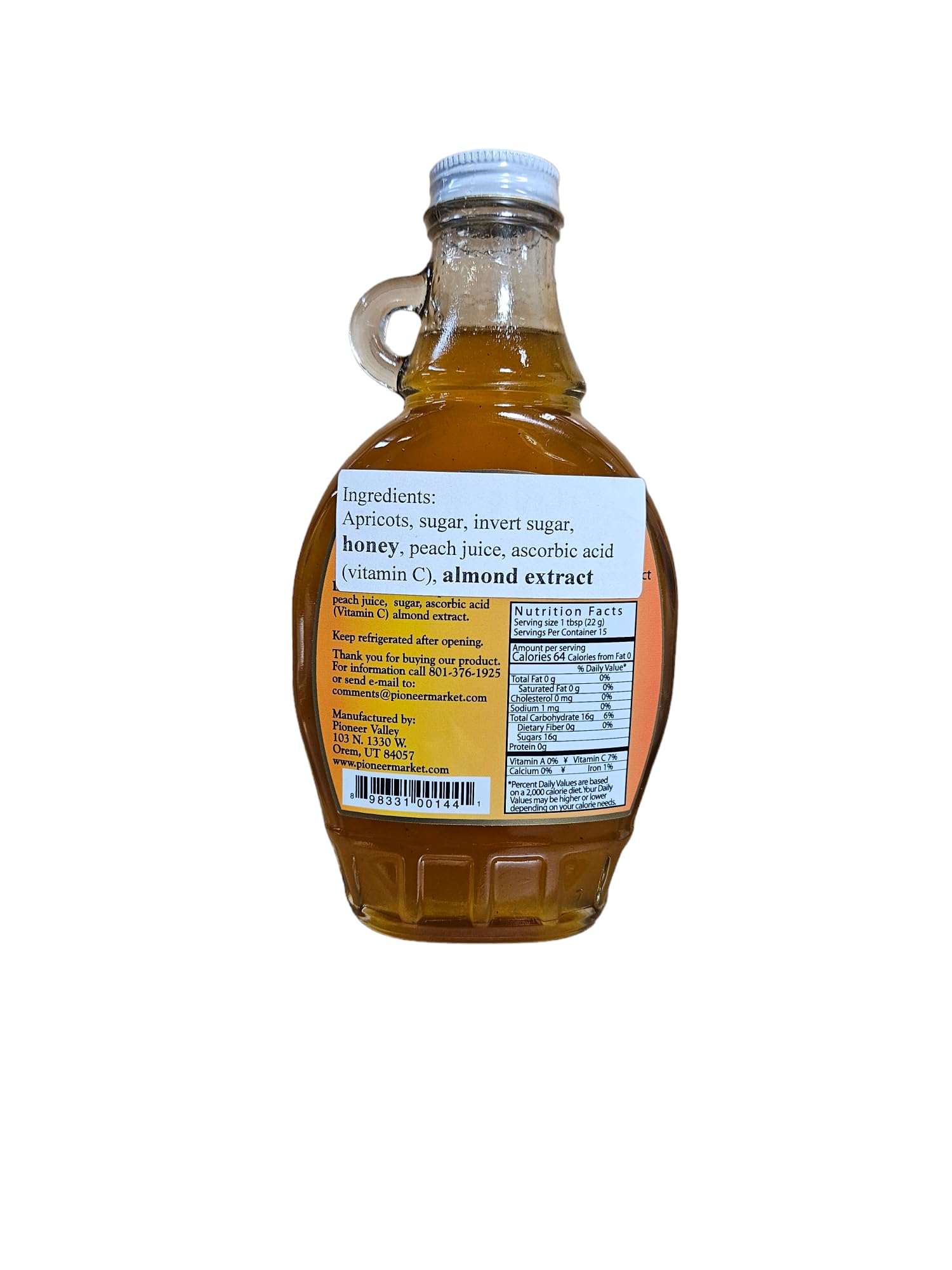 Pioneer Valley Apricot Pancake Syrup being poured over pancakes for breakfast.