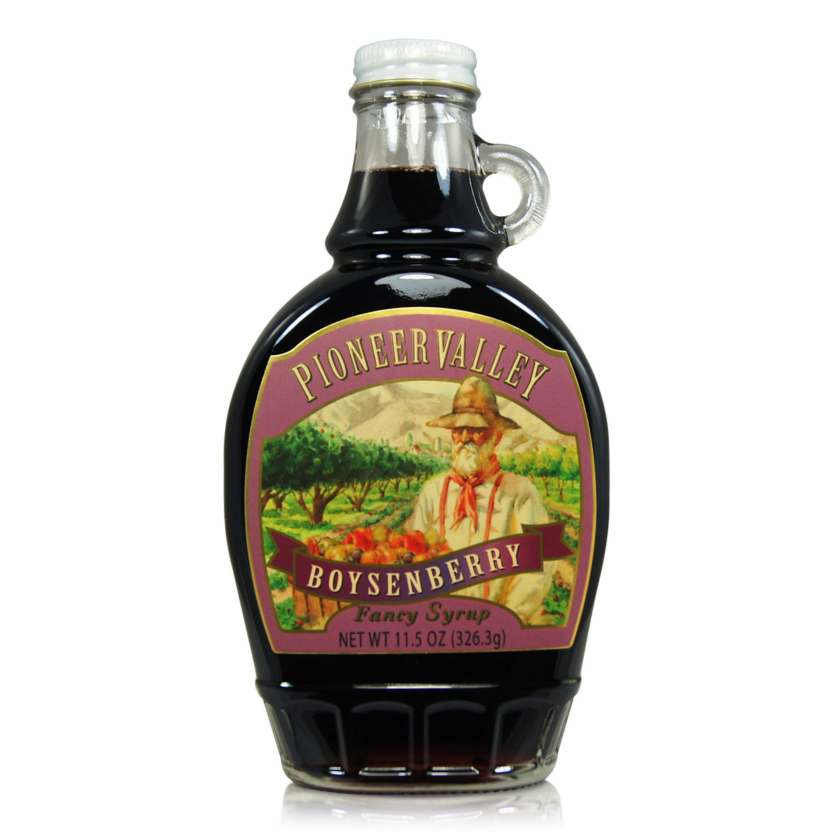 Pioneer Valley Boysenberry Fancy Syrup bottle for pancakes.