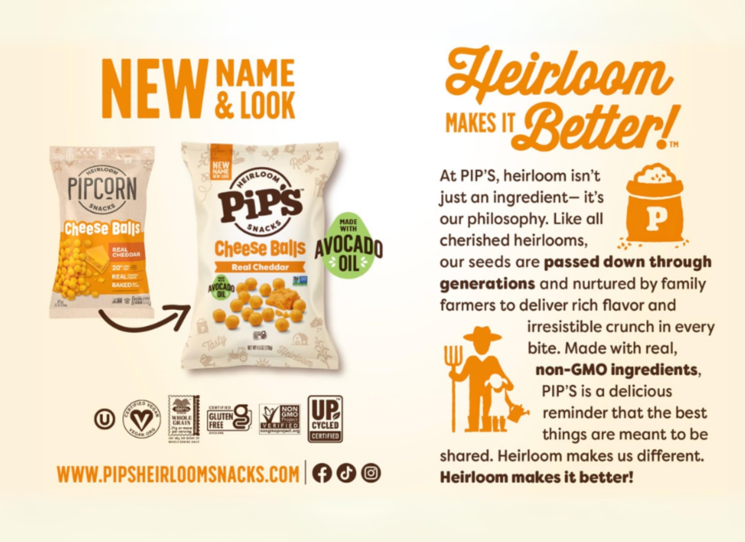 Pipcorn cheddar balls individually wrapped emphasizes convenience and portion control.
