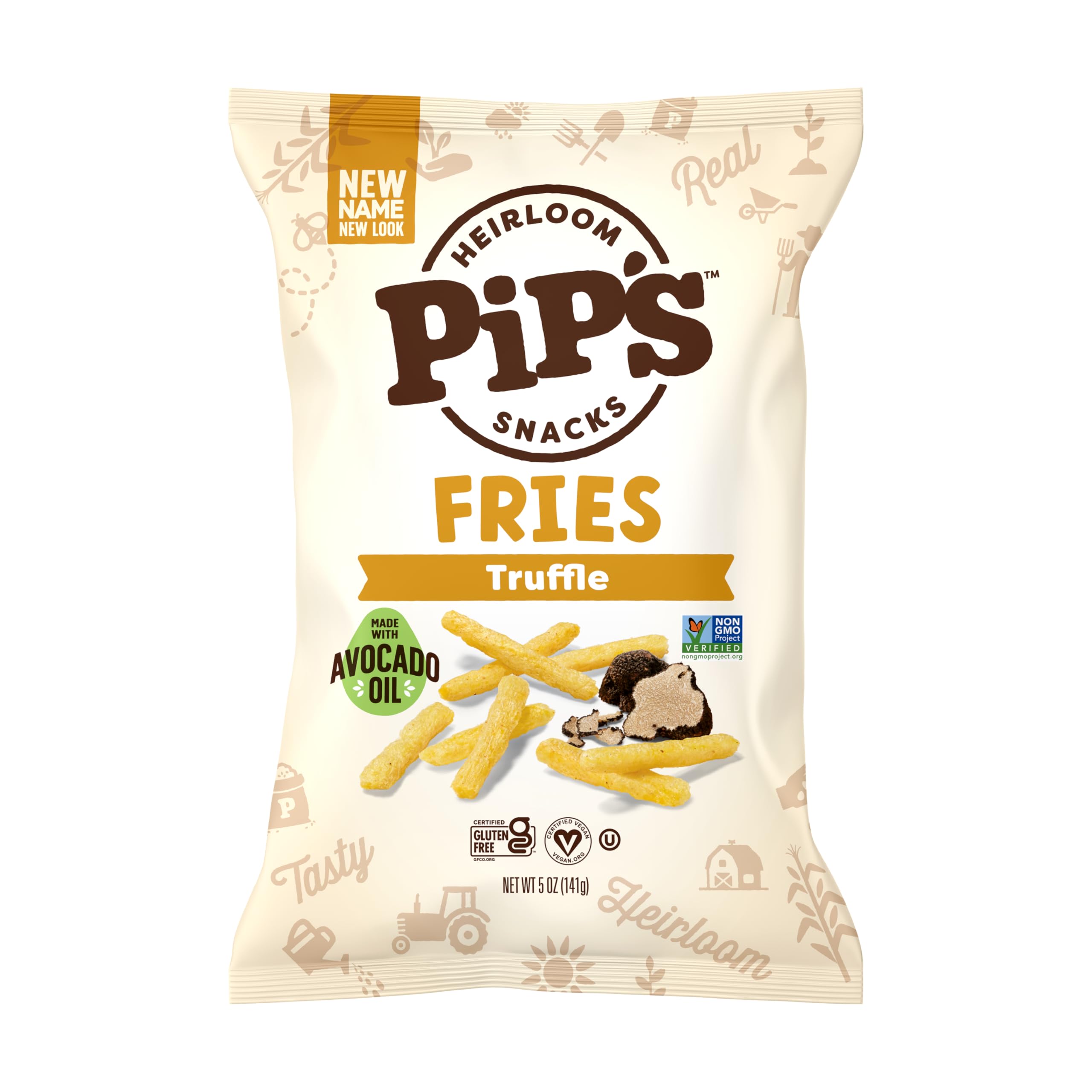 Pipcorn Fries Truffle 5 oz pack shot showcases real black truffle flavor