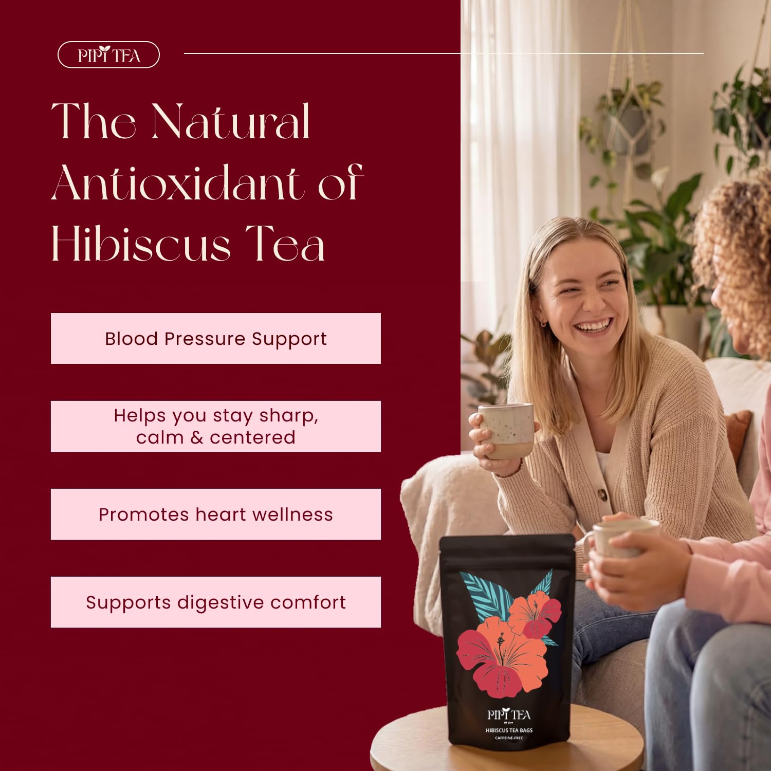 PiPi Tea Organic Hibiscus Tea Steeping hot option for flavorful infusion