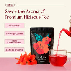 PiPi Tea hibiscus tea bags closeup highlighting vibrant color and antioxidant-rich appeal