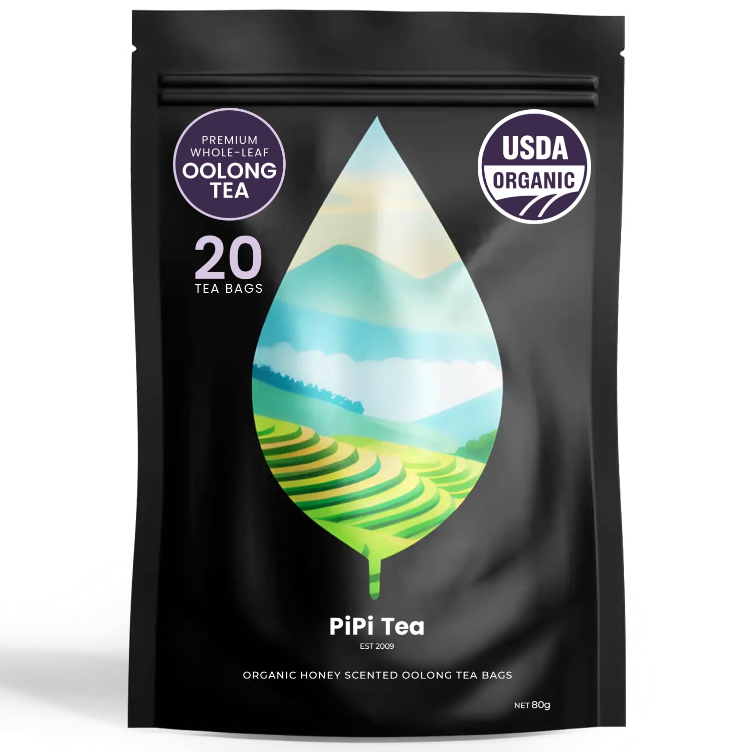 PiPi Tea Organic Oolong Tea Bags packaging close-up for gifting
