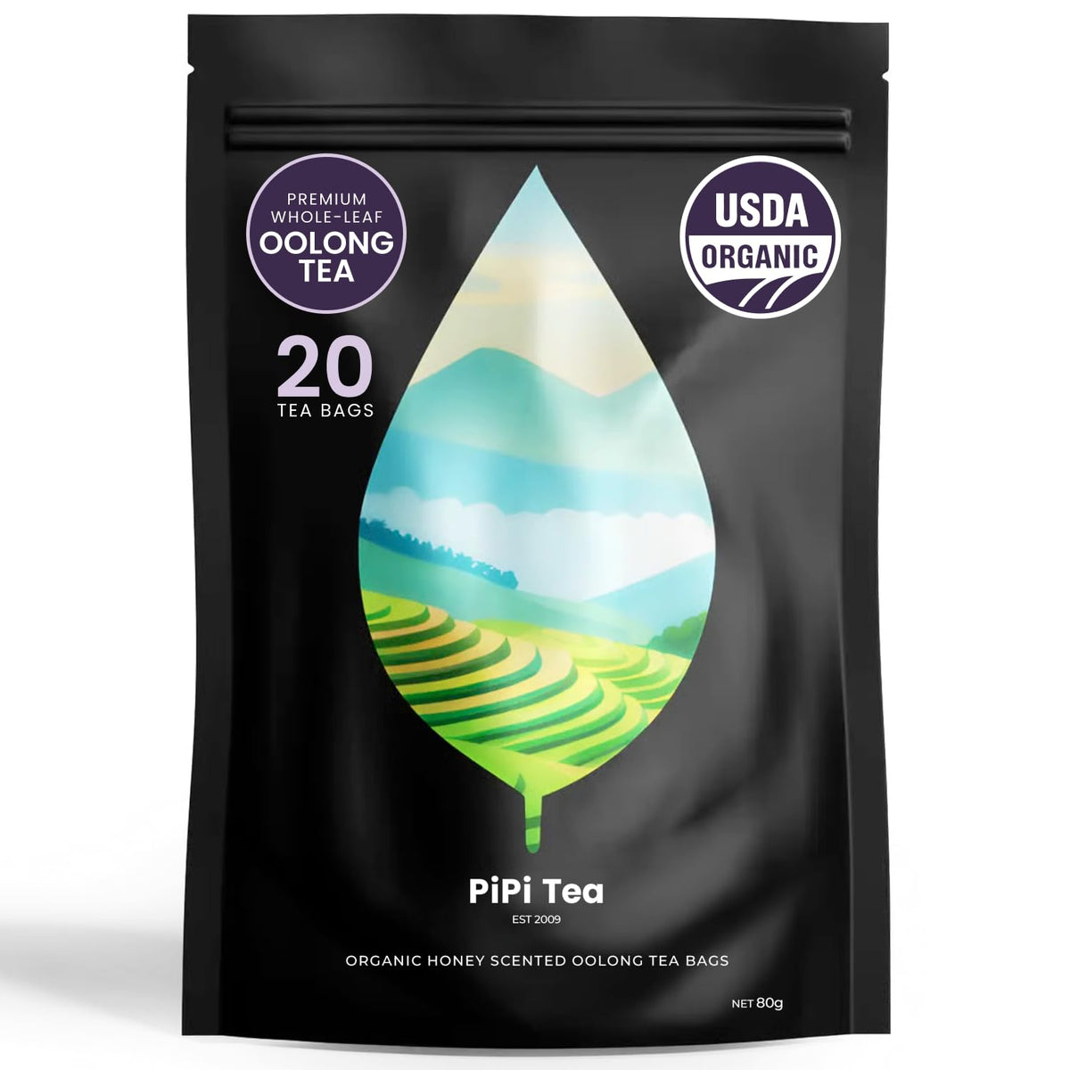 PiPi Tea Organic Oolong Tea Bags packaging close-up for gifting