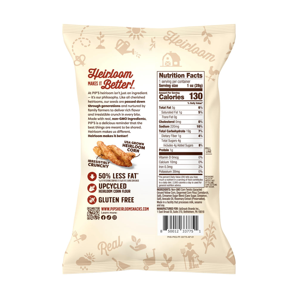 Pip's Heirloom Cinnamon Churro Twists close-up reveals airy crisp and cinnamon sugar crunch.