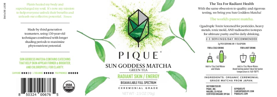 PIQUE ceremonial-grade matcha tin, premium grade for traditional whisking and mindful moments.