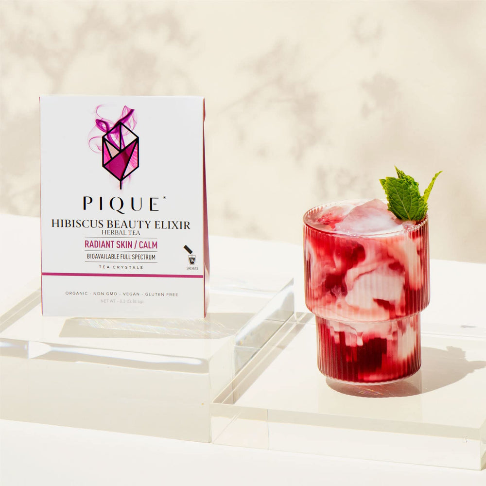 PIQUE tea crystals served as iced tea for a refreshing, caffeine-free break