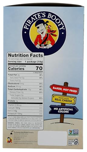Pirate Brands aged white cheddar rice and corn puffs close-up crunch highlights savory texture