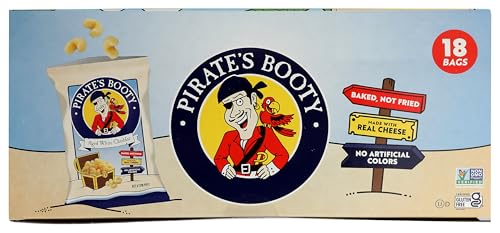 Pirate Brands aged white cheddar rice and corn puffs ingredient close-up highlights corn and rice base