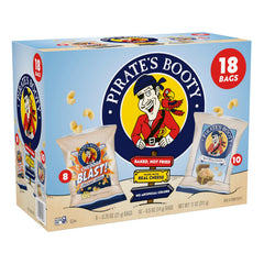 Pirate's Booty aged white cheddar and cheddar blast variety pack box, perfect for lunchboxes.