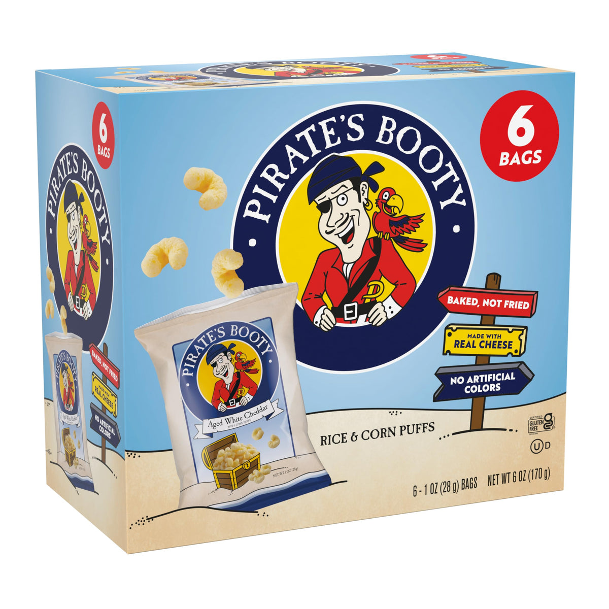 Pirate's Booty aged white cheddar puffs bags ready for school snack