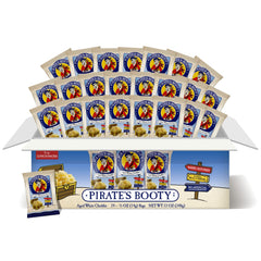 Pirate's Booty aged white cheddar puffs in bag, ideal for on-the-go school snacks