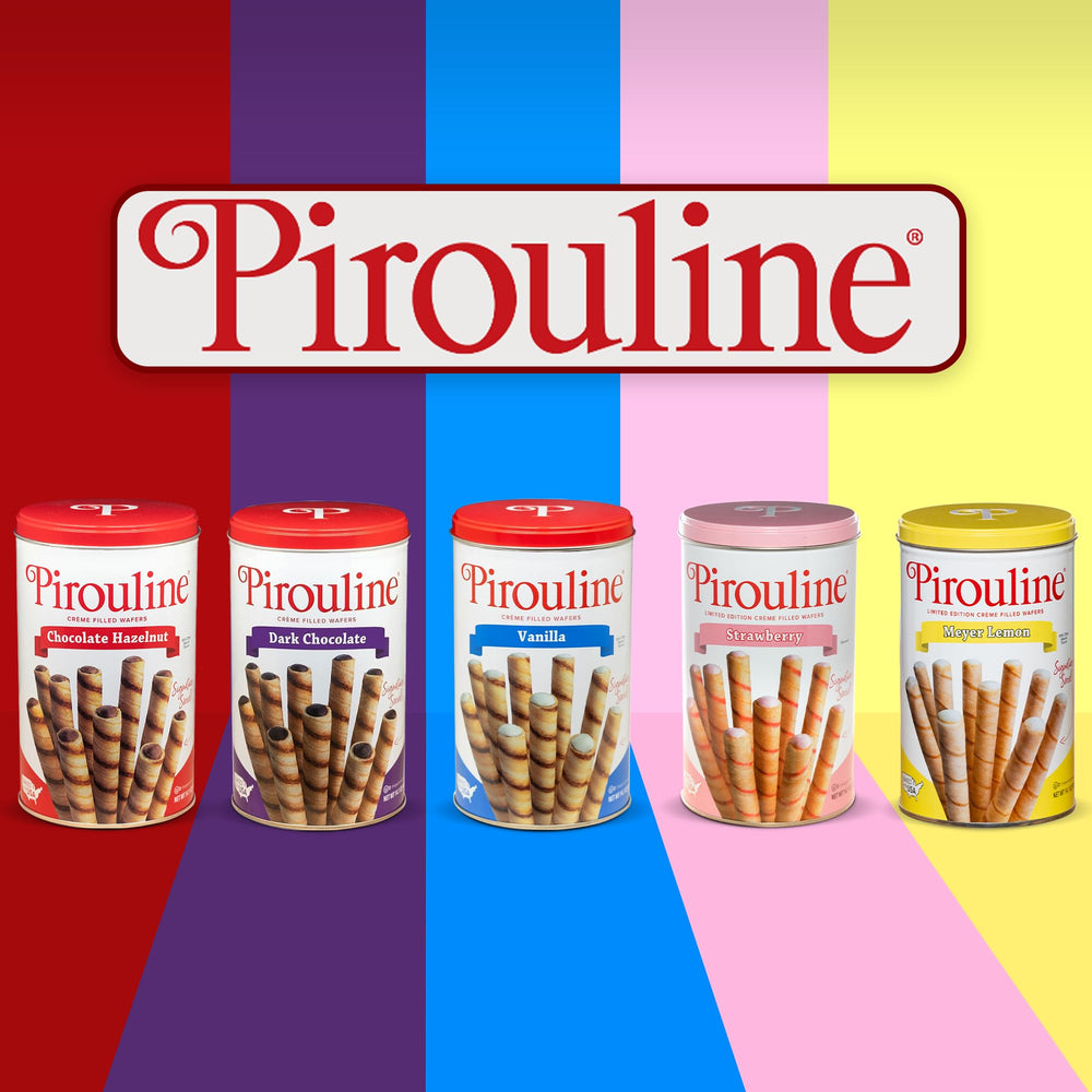 Pirouline 14oz tin in three-pack packaging for gifting.