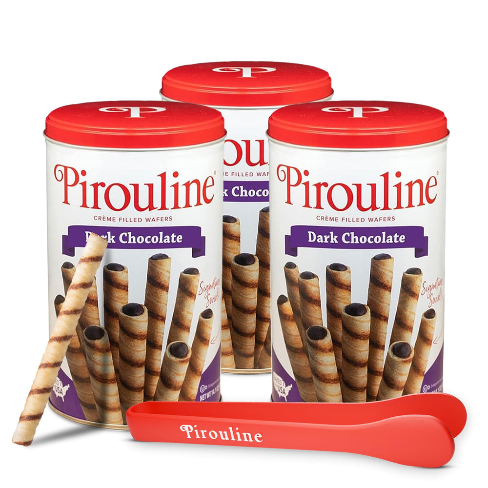 Pirouline dark chocolate crème filled wafer rolls with crisp texture for dessert pairing.